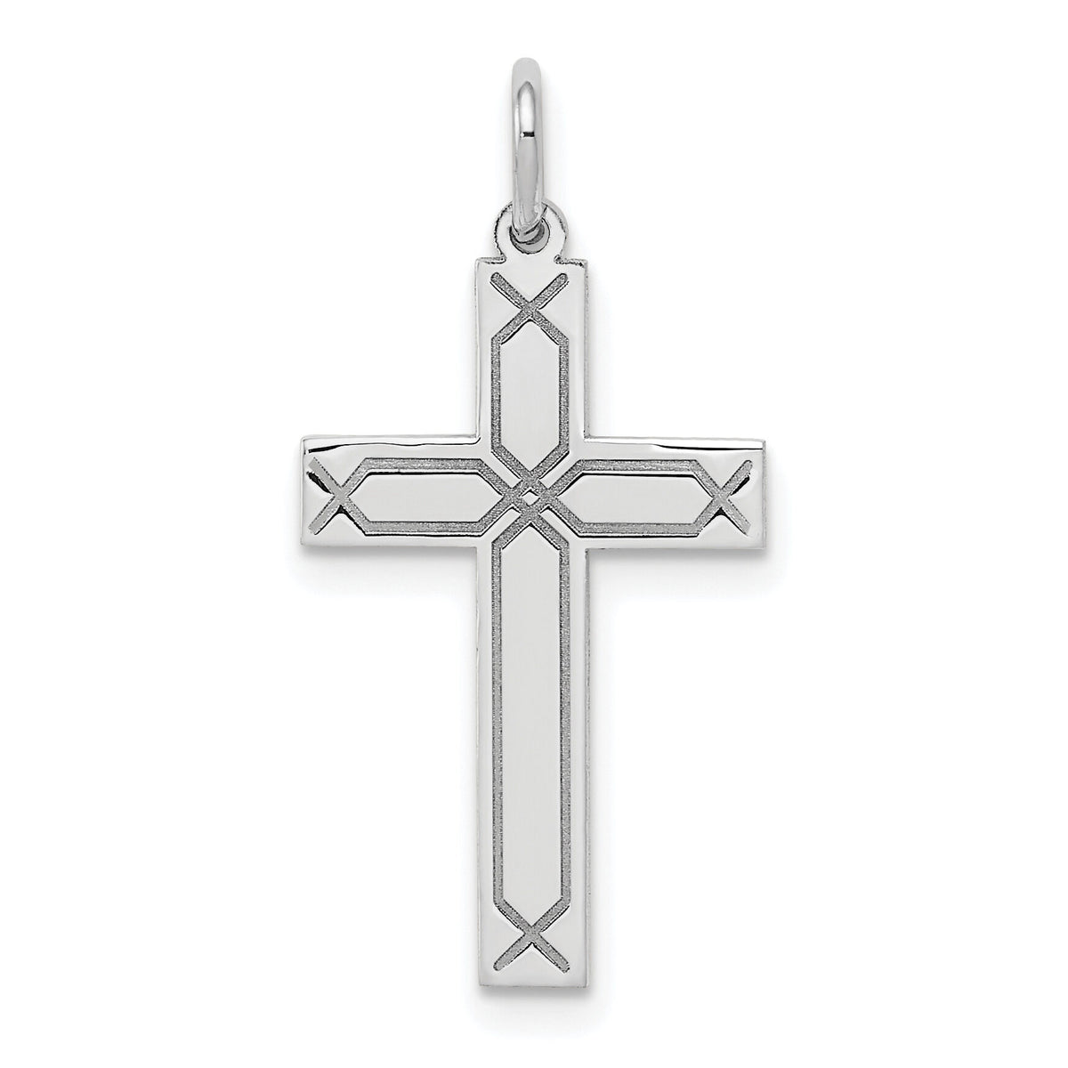 14K White Gold Laser Designed Cross Charm-XR949