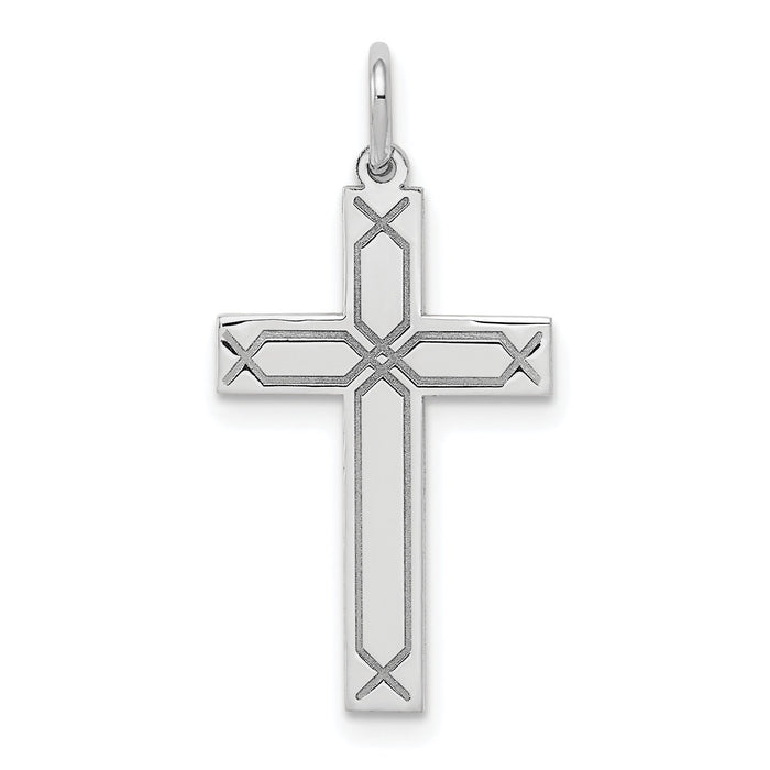 14K White Gold Laser Designed Cross Charm-XR949