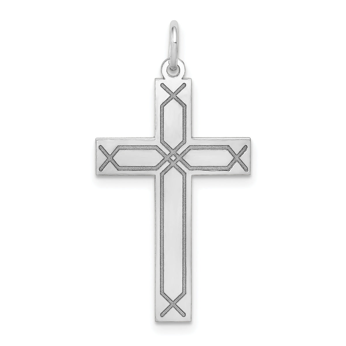 14K White Gold Laser Designed Cross Pendant-XR950