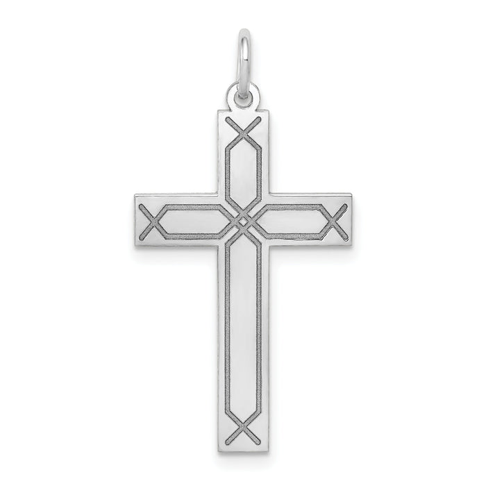 14K White Gold Laser Designed Cross Pendant-XR950