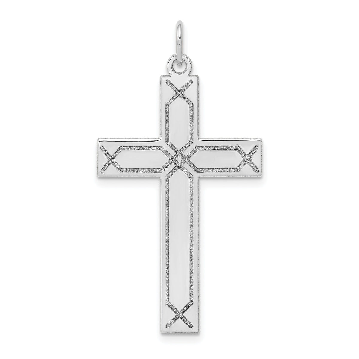 14K White Gold Laser Designed Cross Pendant-XR951