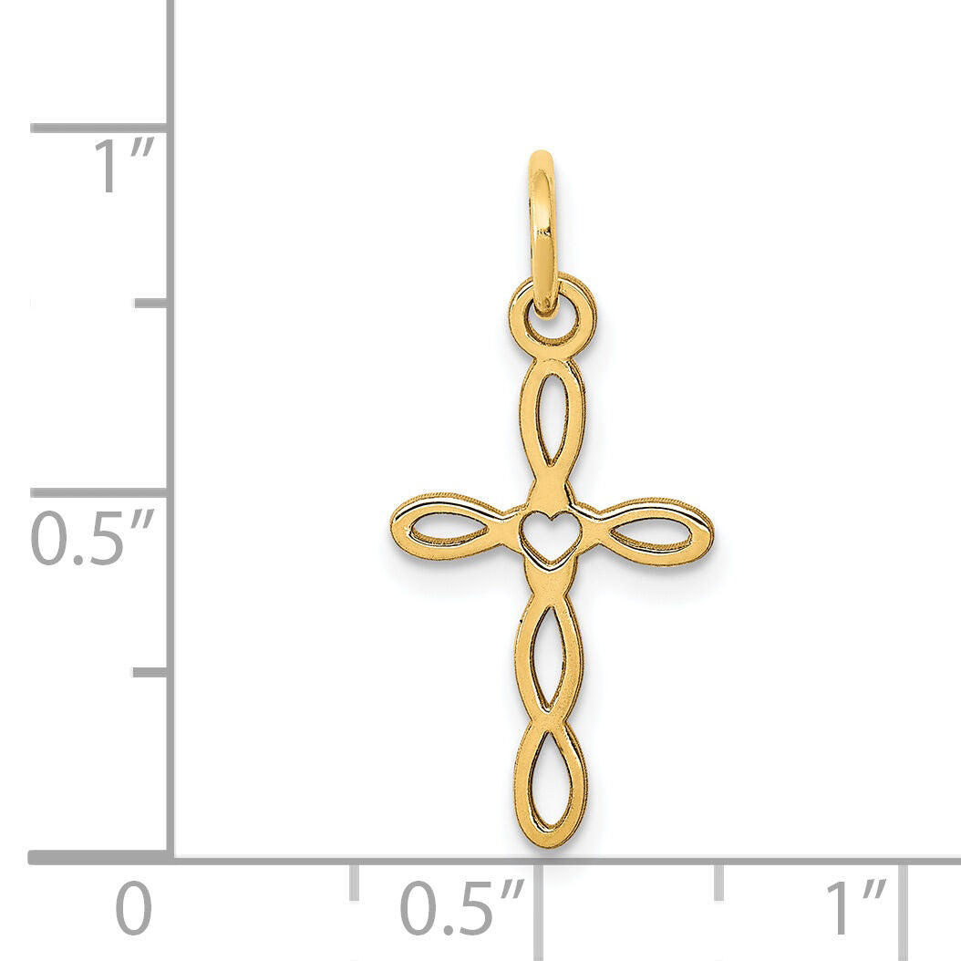 14K Loop w/Center Heart Cross Charm-XR952