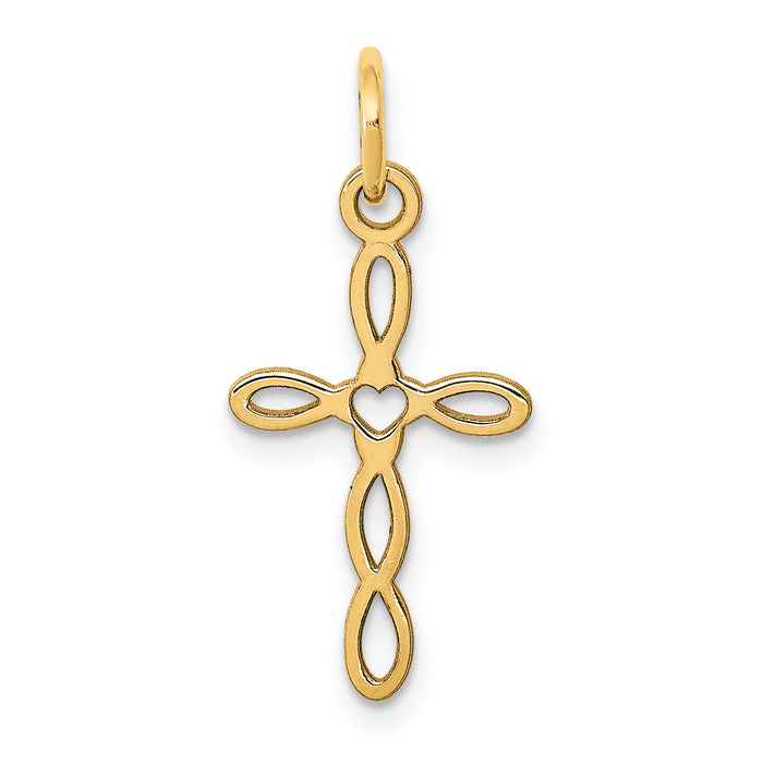 14K Loop w/Center Heart Cross Charm-XR952