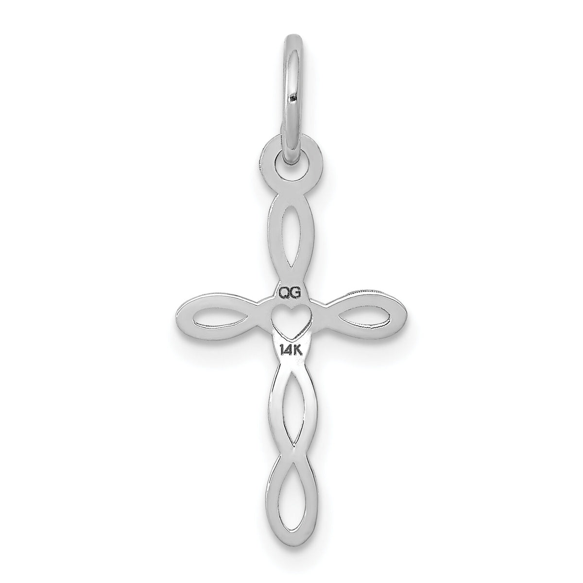 14K White Gold Loop w/Center Heart Cross Pendant-XR956
