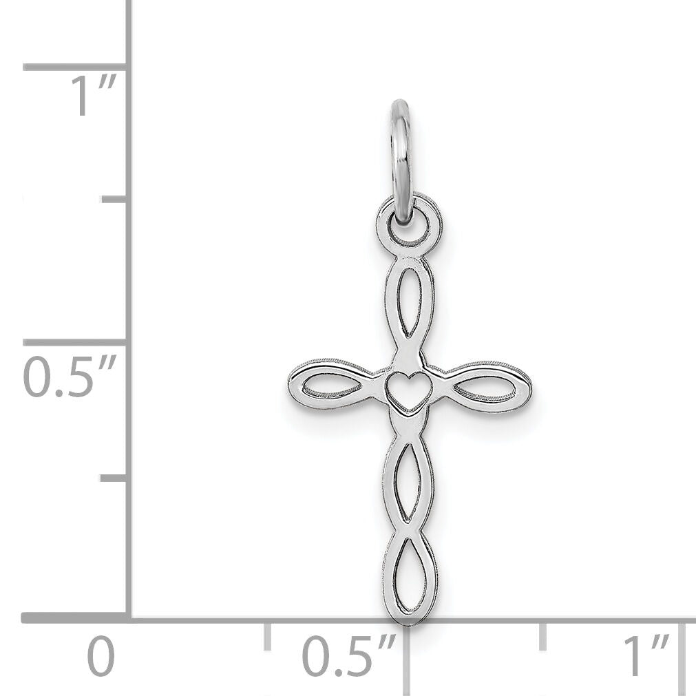 14K White Gold Loop w/Center Heart Cross Pendant-XR956