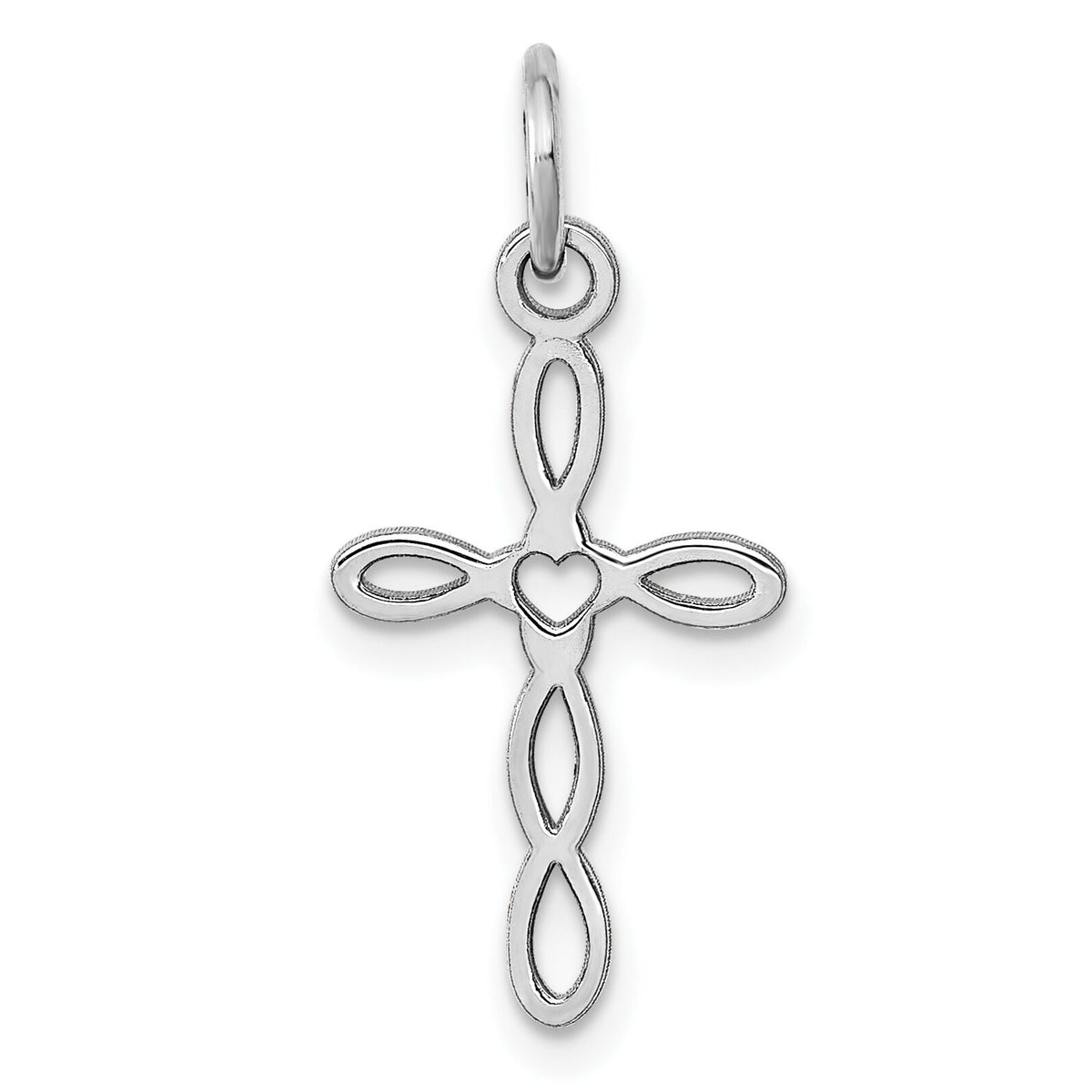 14K White Gold Loop w/Center Heart Cross Pendant-XR956