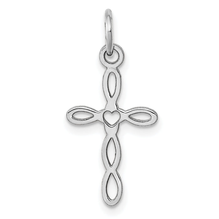 14K White Gold Loop w/Center Heart Cross Pendant-XR956
