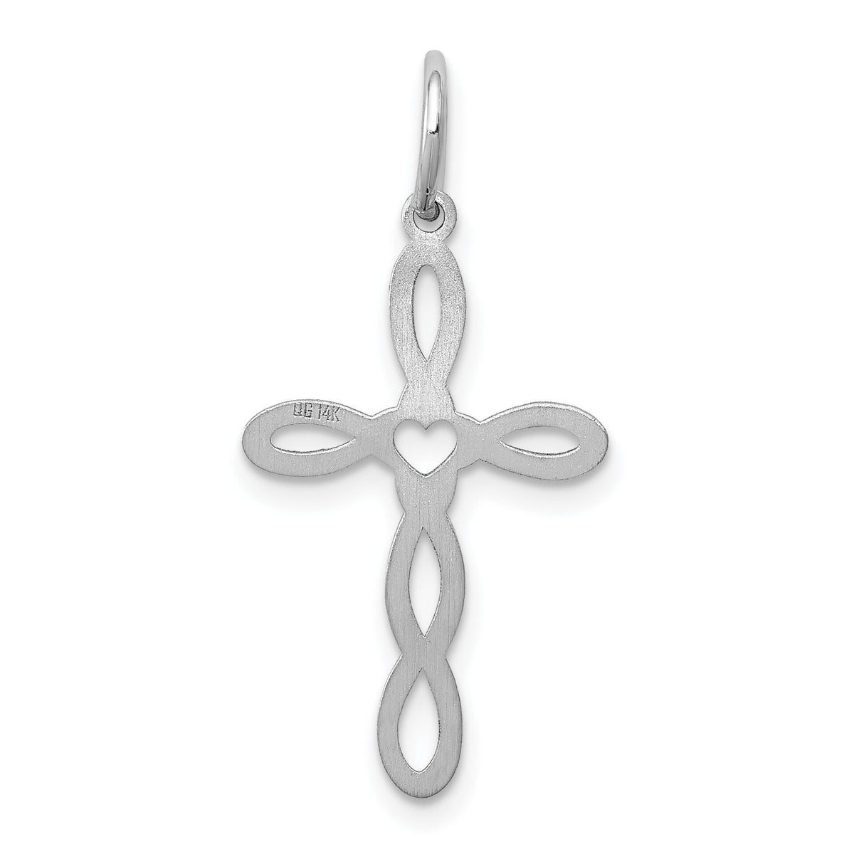 14K White Gold Loop w/Center Heart Cross Charm-XR957