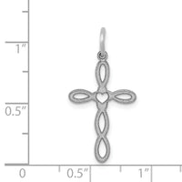 14K White Gold Loop w/Center Heart Cross Charm-XR957