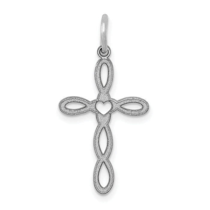 14K White Gold Loop w/Center Heart Cross Charm-XR957