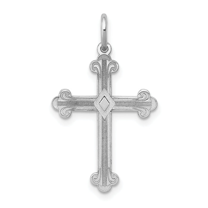 14K White Gold Laser Designed Cross Pendant-XR973