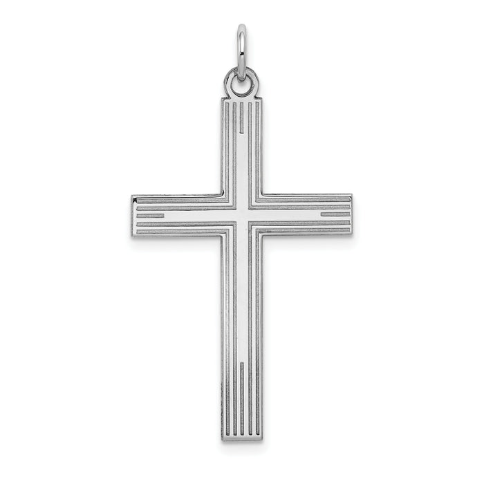 14K White Gold Laser Designed Cross Pendant-XR999