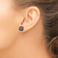 14k White Gold 10-11mm Black Button FW Cultured Pearl Stud Post Earrings-XW100BB