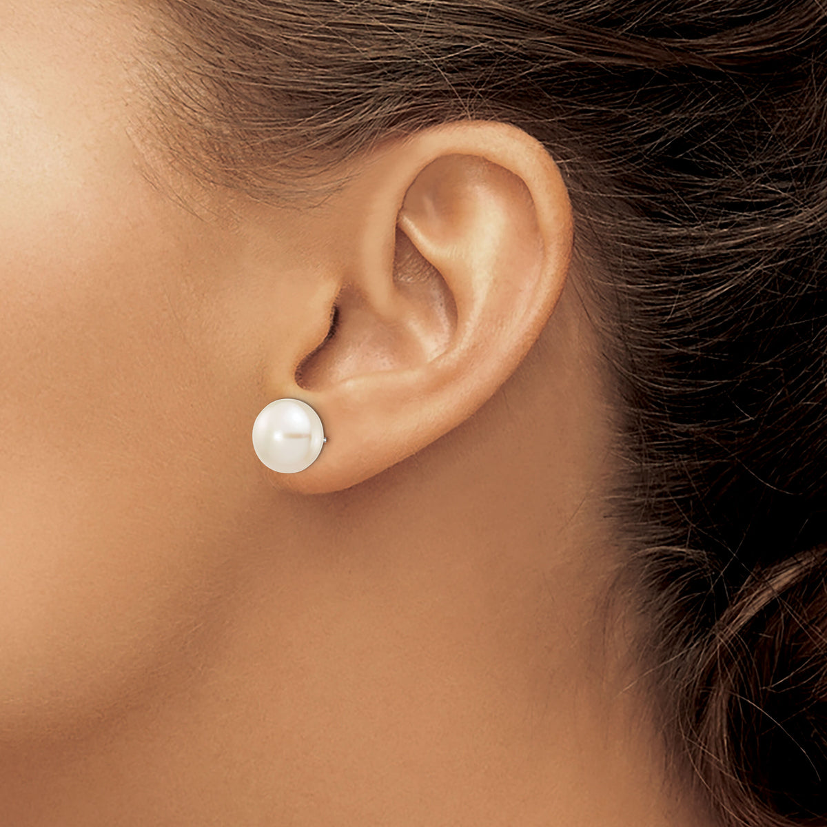 14k White Gold 10-11mmWhite Button FW Cultured Pearl Stud Post Earrings-XW100BW