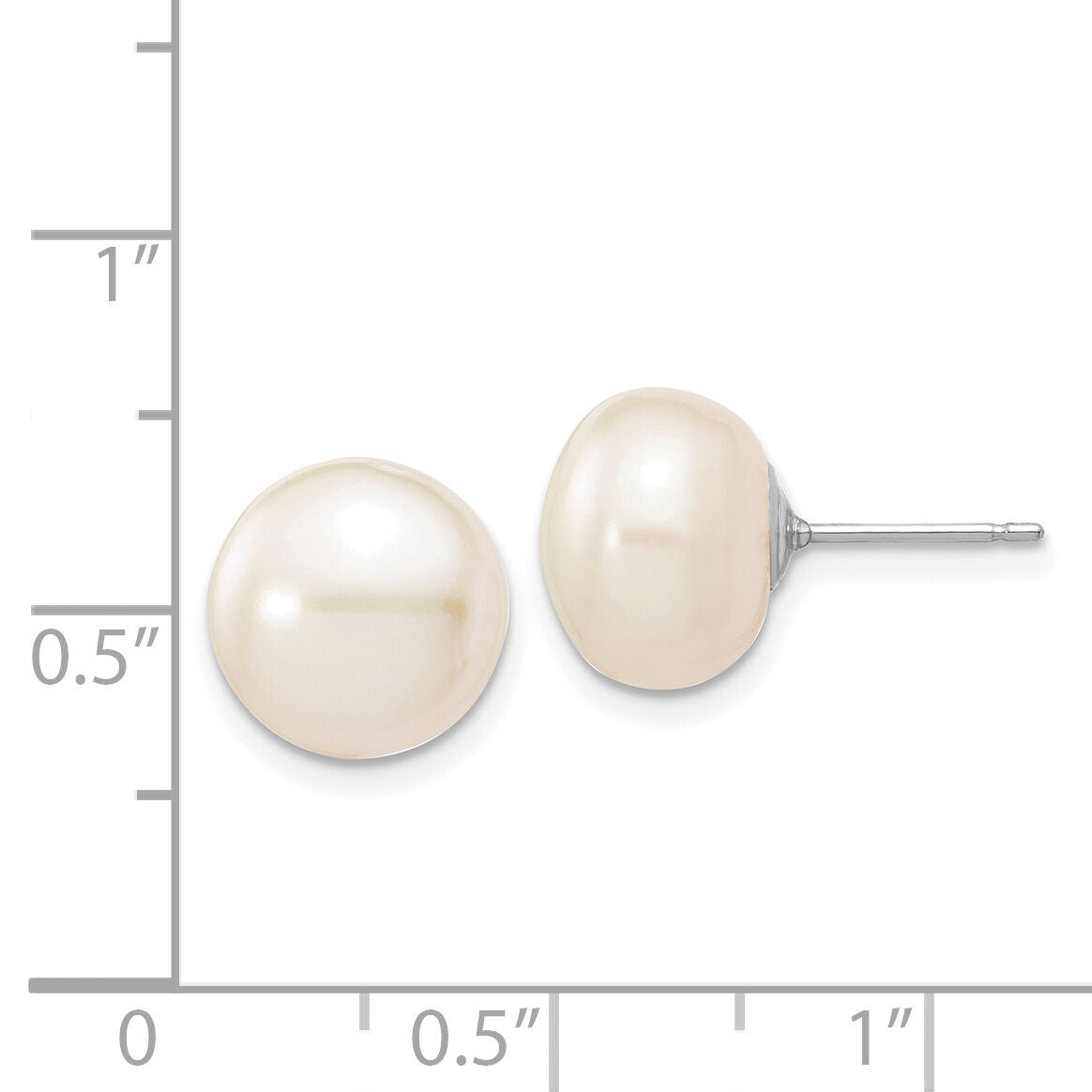 14k White Gold 10-11mmWhite Button FW Cultured Pearl Stud Post Earrings-XW100BW