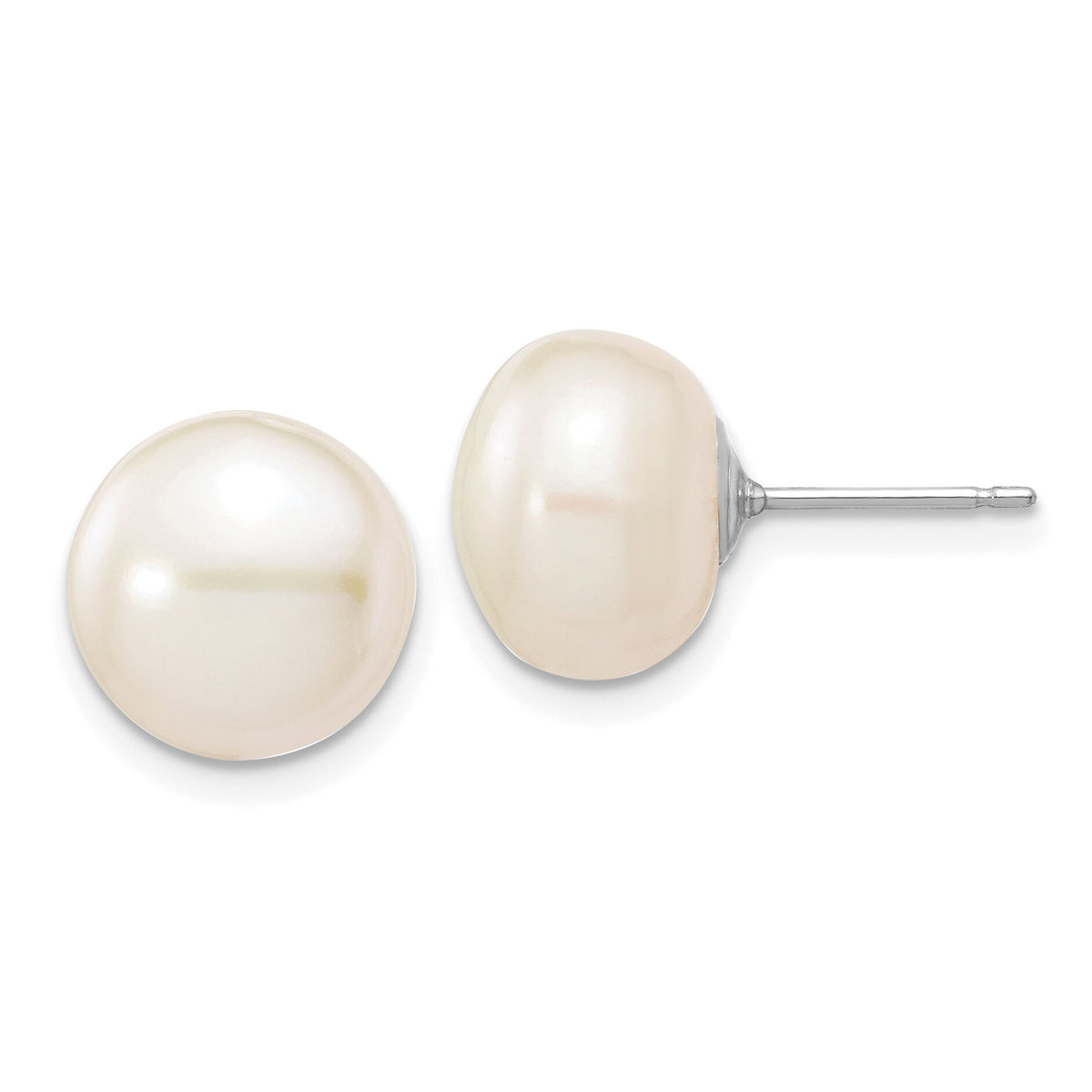 14k White Gold 10-11mmWhite Button FW Cultured Pearl Stud Post Earrings-XW100BW