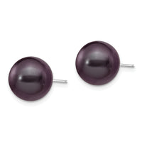 14k White Gold 10-11mm Black Round FW Cultured Pearl Stud Post Earrings-XW100PB