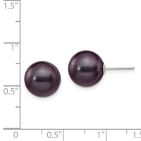 14k White Gold 10-11mm Black Round FW Cultured Pearl Stud Post Earrings-XW100PB