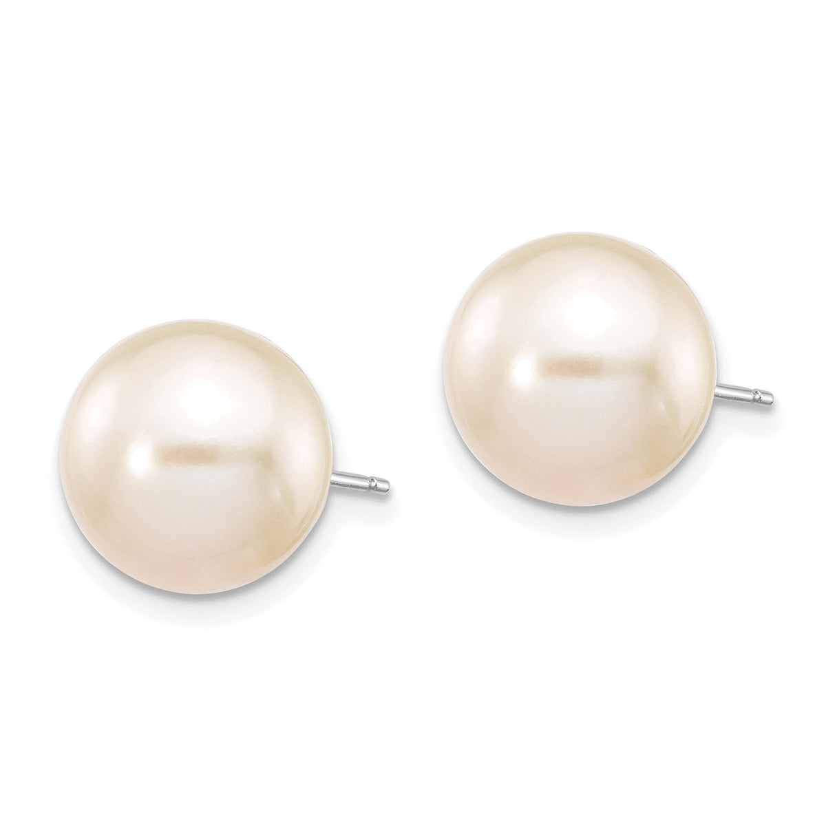 14k White Gold 10-11mm White Round FW Cultured Pearl Stud Post Earrings-XW100PW