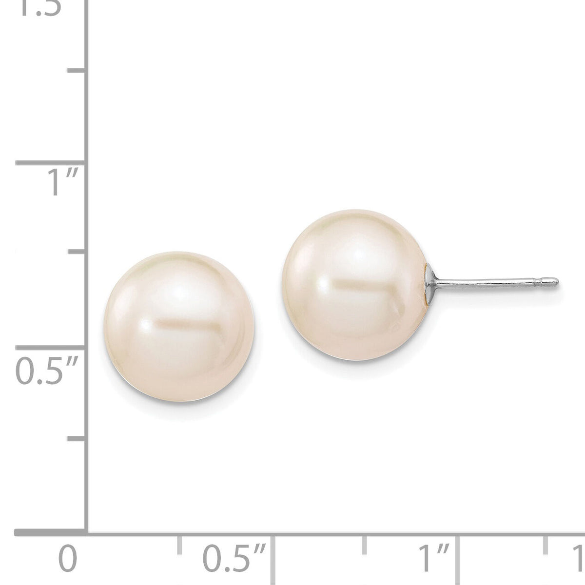 14k White Gold 10-11mm White Round FW Cultured Pearl Stud Post Earrings-XW100PW