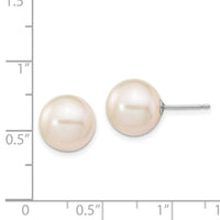 14k White Gold 10-11mm White Round FW Cultured Pearl Stud Post Earrings-XW100PW