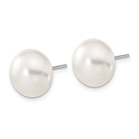 14k White Gold 11-12mm White Button FW Cultured Pearl Stud Post Earrings-XW110BW