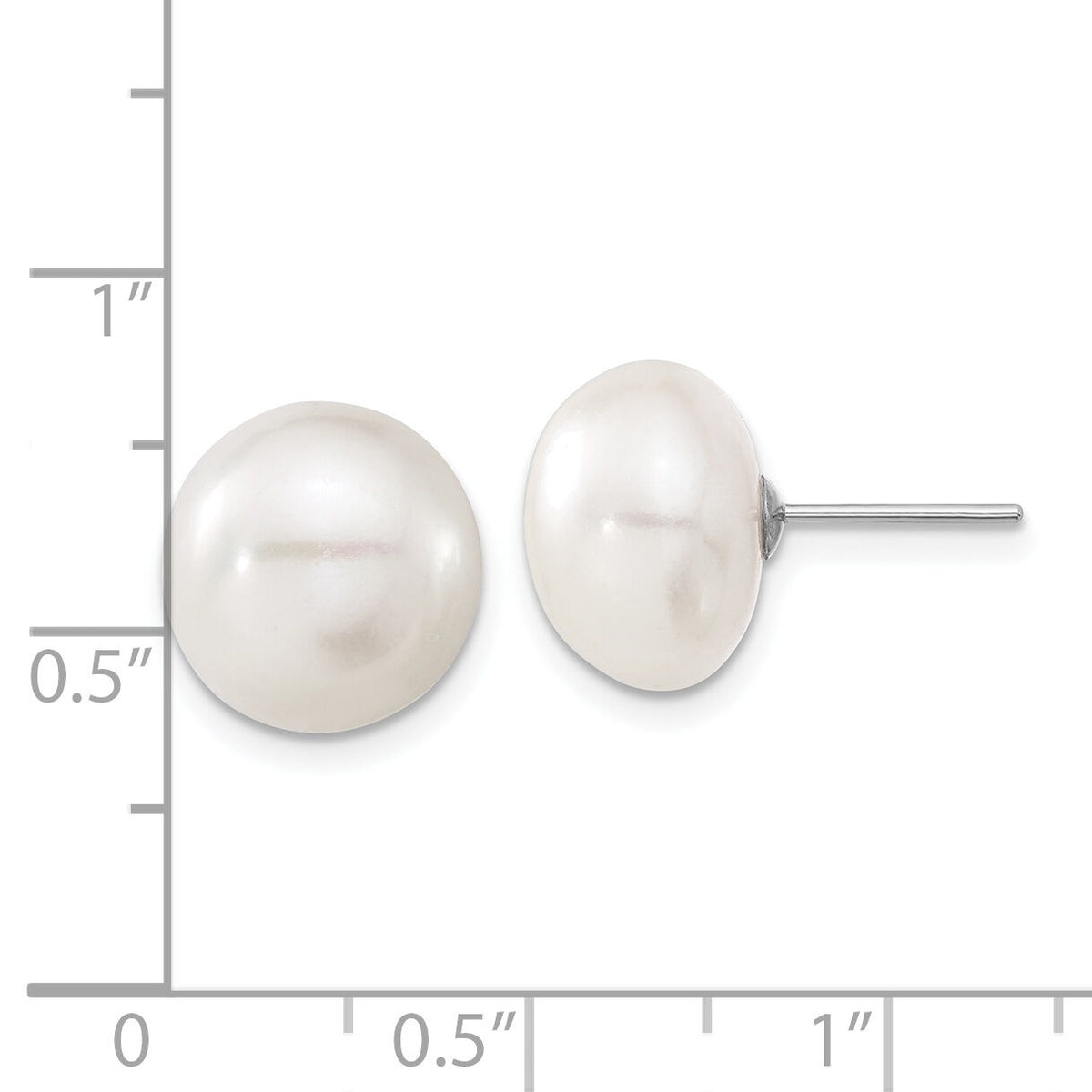 14k White Gold 11-12mm White Button FW Cultured Pearl Stud Post Earrings-XW110BW