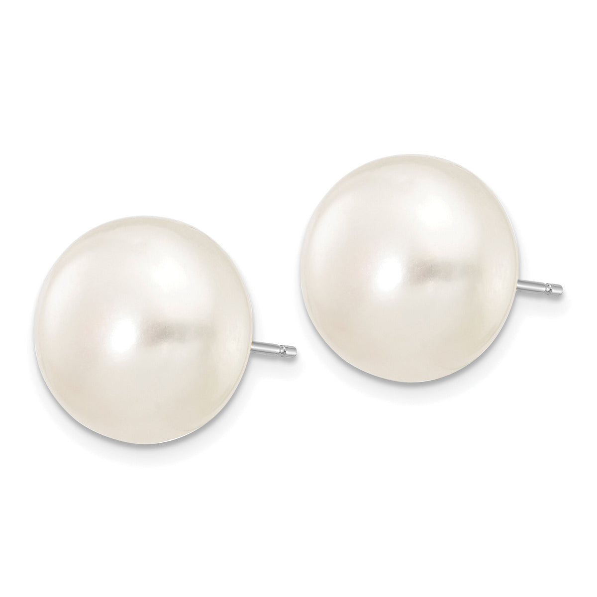 14k White Gold 12-13mm White Button FW Cultured Pearl Stud Post Earrings-XW120BW