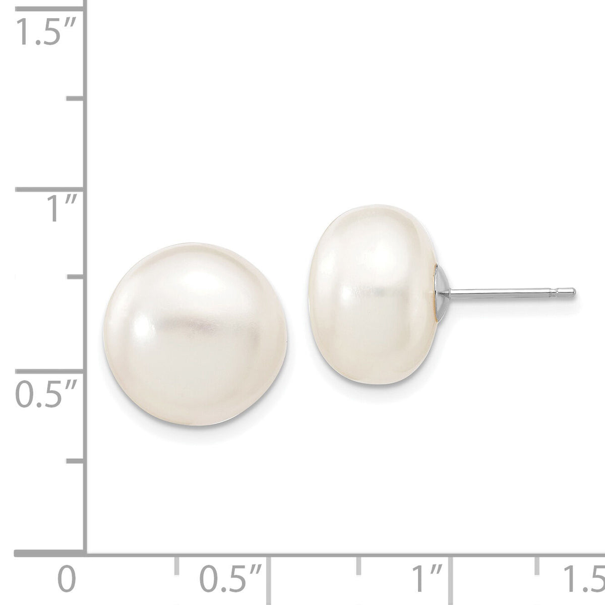 14k White Gold 12-13mm White Button FW Cultured Pearl Stud Post Earrings-XW120BW