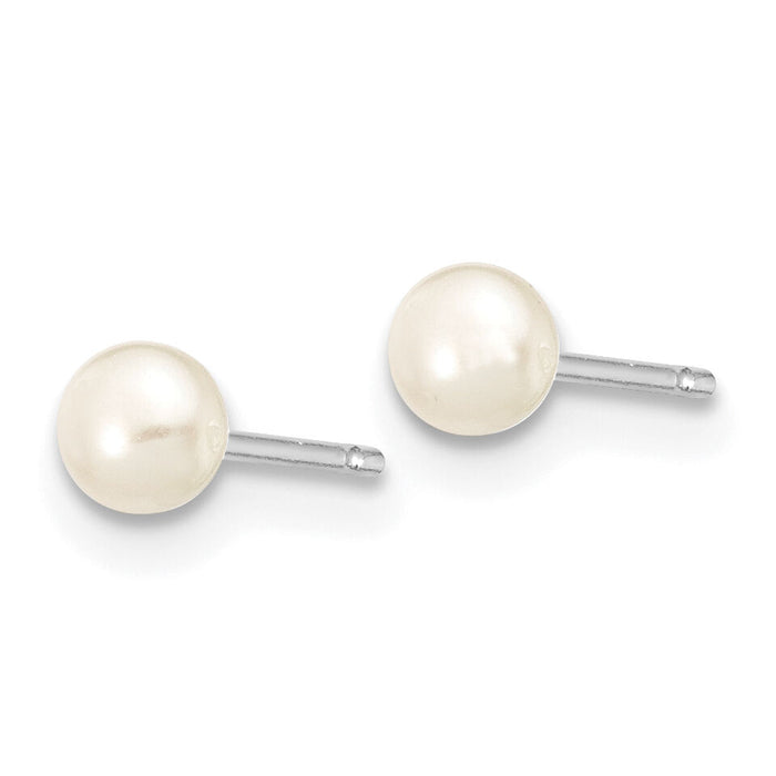 14k White Gold 3-4mm White Button FW Cultured Pearl Stud Post Earrings-XW30BW