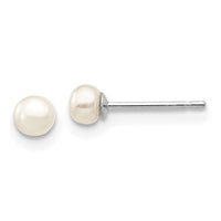 14k White Gold 3-4mm White Button FW Cultured Pearl Stud Post Earrings-XW30BW