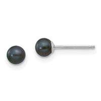 14k White Gold 3-4mm Black Round FW Cultured Pearl Stud Post Earrings-XW30PB