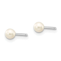 14k White Gold 3-4mm White Round FW Cultured Pearl Stud Post Earrings-XW30PW