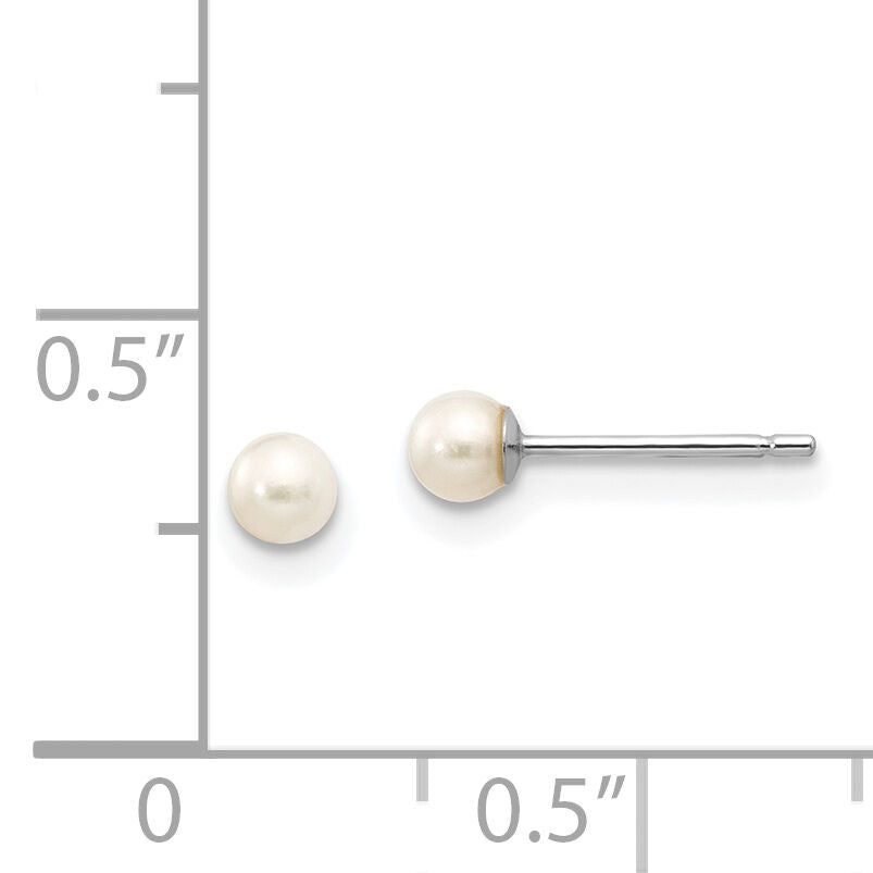 14k White Gold 3-4mm White Round FW Cultured Pearl Stud Post Earrings-XW30PW