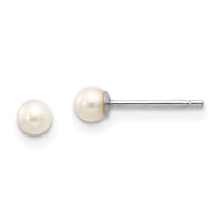 14k White Gold 3-4mm White Round FW Cultured Pearl Stud Post Earrings-XW30PW