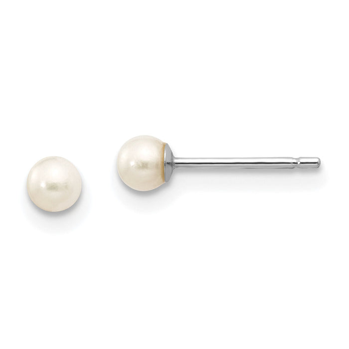 14k White Gold 3-4mm White Round FW Cultured Pearl Stud Post Earrings-XW30PW