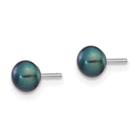 14k White Gold 4-5mm Black Button FW Cultured Pearl Stud Post Earrings-XW40BB