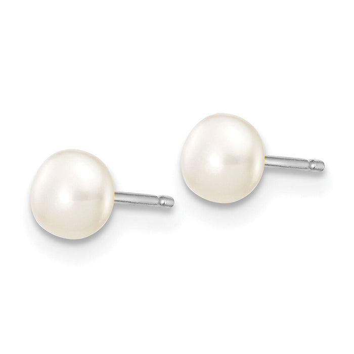 14k White Gold 4-5mm White Button FW Cultured Pearl Stud Post Earrings-XW40BW