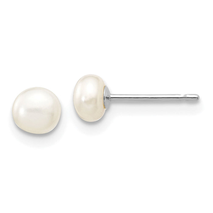 14k White Gold 4-5mm White Button FW Cultured Pearl Stud Post Earrings-XW40BW