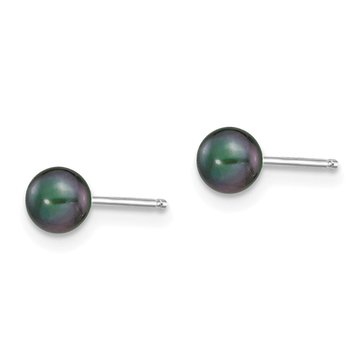 14k White Gold 4-5mm Black Round FW Cultured Pearl Stud Post Earrings-XW40PB