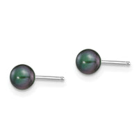 14k White Gold 4-5mm Black Round FW Cultured Pearl Stud Post Earrings-XW40PB