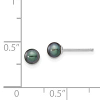 14k White Gold 4-5mm Black Round FW Cultured Pearl Stud Post Earrings-XW40PB