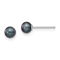 14k White Gold 4-5mm Black Round FW Cultured Pearl Stud Post Earrings-XW40PB