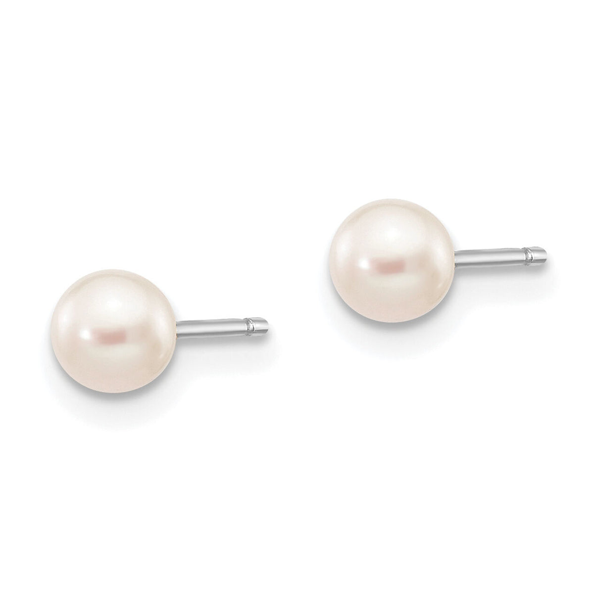 14k White Gold 4-5mm White Round FW Cultured Pearl Stud Post Earrings-XW40PW