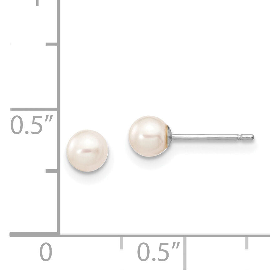 14k White Gold 4-5mm White Round FW Cultured Pearl Stud Post Earrings-XW40PW