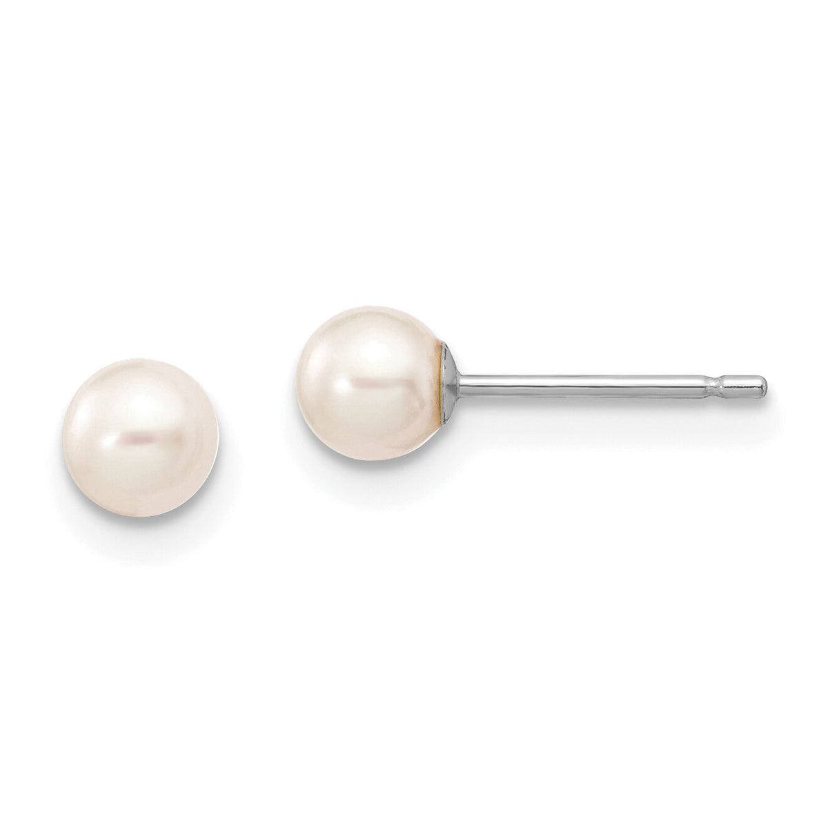 14k White Gold 4-5mm White Round FW Cultured Pearl Stud Post Earrings-XW40PW