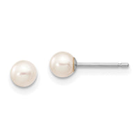 14k White Gold 4-5mm White Round FW Cultured Pearl Stud Post Earrings-XW40PW