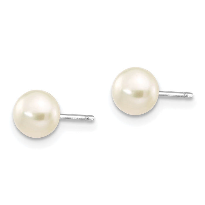 14k White Gold 5-6mm White Button FW Cultured Pearl Stud Post Earrings-XW50BW