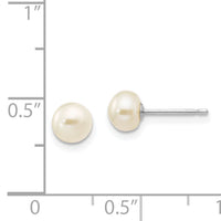 14k White Gold 5-6mm White Button FW Cultured Pearl Stud Post Earrings-XW50BW