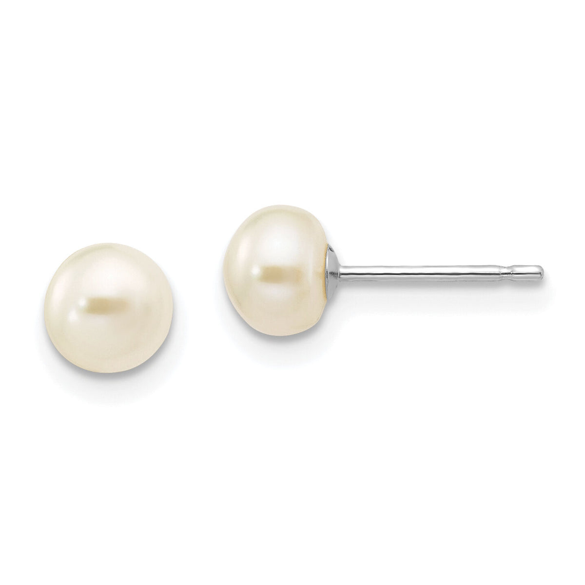 14k White Gold 5-6mm White Button FW Cultured Pearl Stud Post Earrings-XW50BW